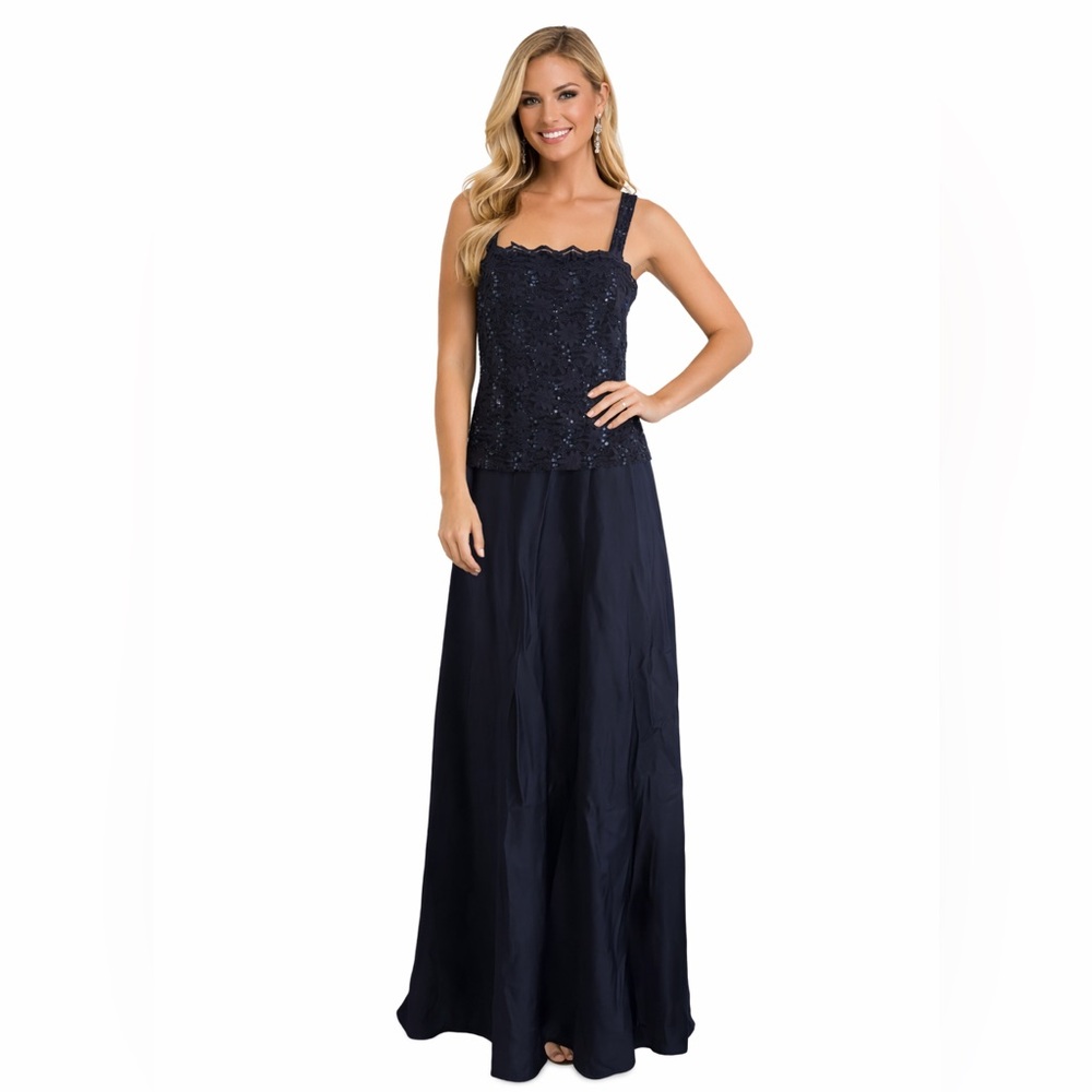 Alex Evenings Sequin Lace Evening Gown Dress Women Size 14 Blue